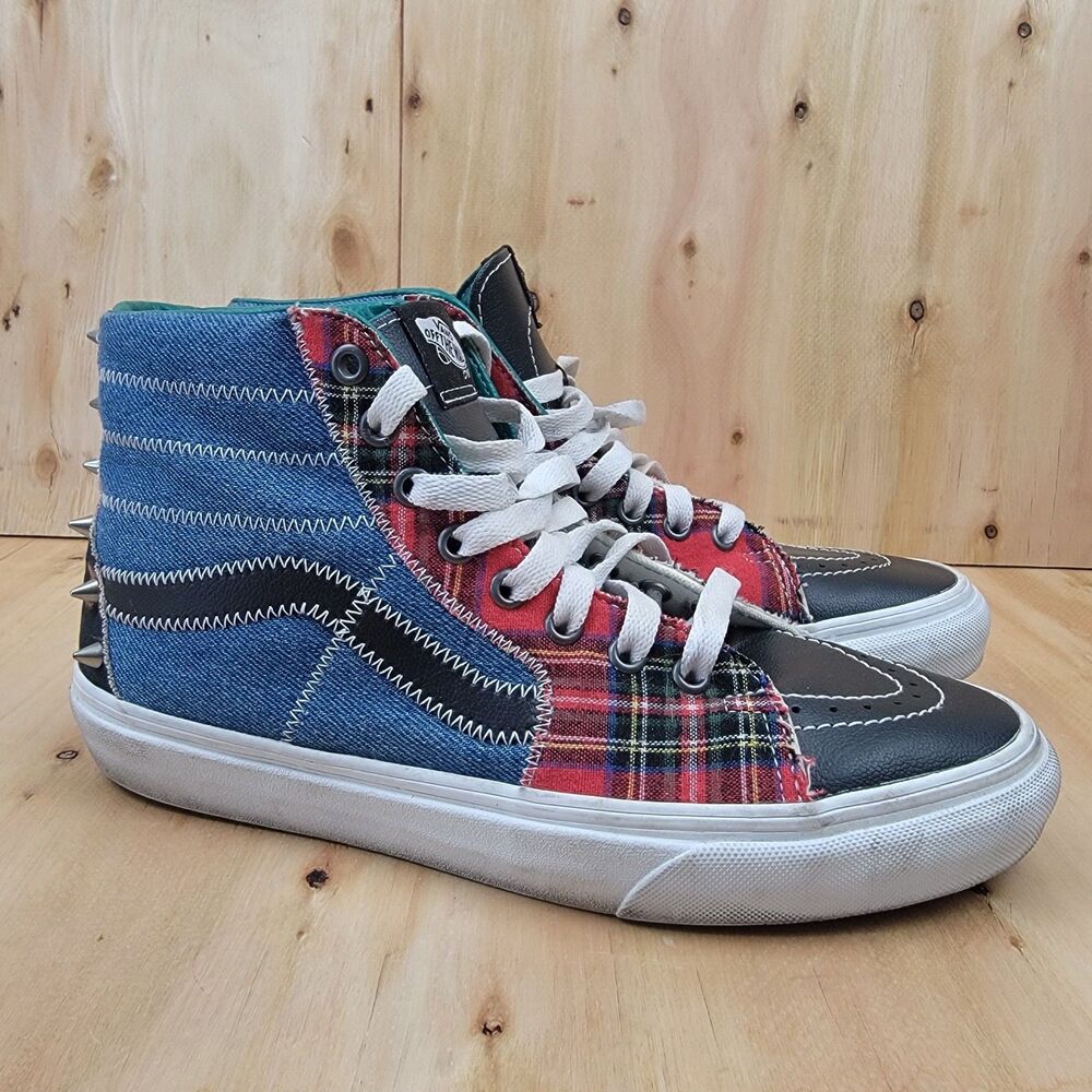 Vans Sk8-Hi Tartan Daze Denim Patchwork Dye Punk Skate Shoes Men’s 7.5 Women's 9